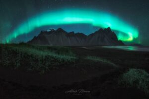 Iceland, boreal, Northern lights, Stokness, Green, Night photography, Night, nightscape, rocks, mountains, Beach